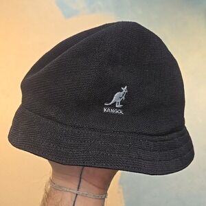 Kangol Black Bucket Hat with White Kangaroo Logo